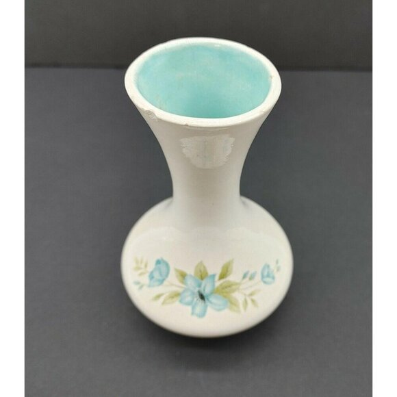 Ceramic Vase With Blue Floral Design & Turquoise Interior Marked Anna 1972 VTG - Picture 3 of 9